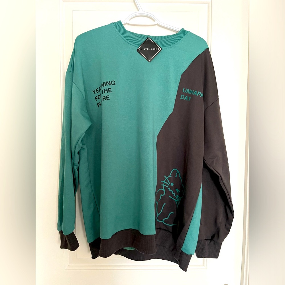 ZAFUL Teal and Black Graphic Sweater size xxl BNWT